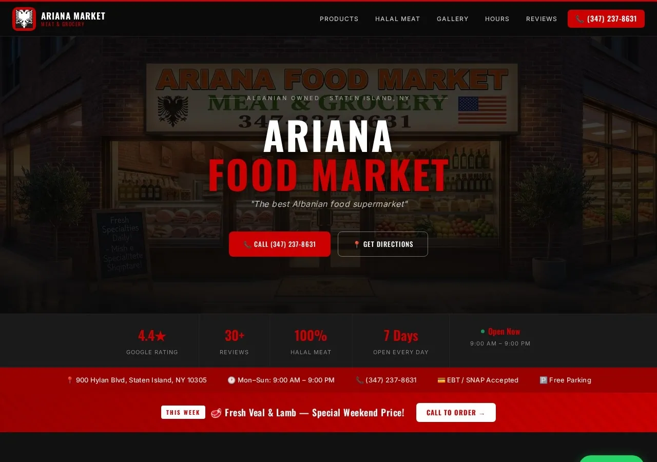 Website von Ariana Food Market, Lebensmittelgeschäft in New York